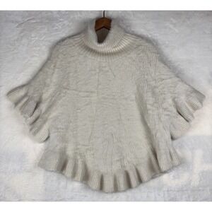 Anthropologie Akemi + Kin Women One Size Fuzzy Poncho Cream Colored Sweater Cozy